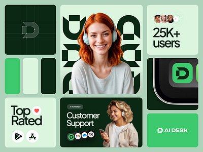 AI-Powered Customer Support: Branding ai brand brand identity branding customer suppport design green logo logotype minimalistic logo