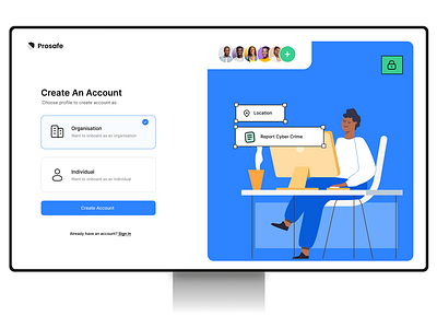 Prosafe - Create An Account Screen agency animation app attacked branding cyber attack design fintech graphic design illustration landing page landingpage logo product design security secy typography ui ui design ux design