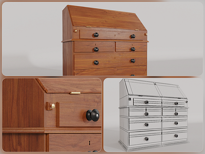 Day05/30 - Wooden Bureau 30daychallenge 3d 3dmodeling 3drendering dailyrender furniturerender productrender