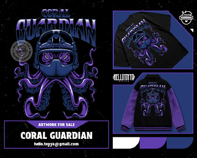 Coral guardian. Octopus illustration for t-shirt animal apparel artwork for sale beach branding clothing dark art graphic design guardian illustration logo monster design ocean octopus retro illustration skull illustration streetwear tee design tshirt design vintage design