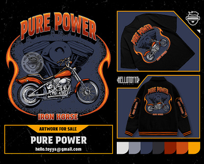 (DESIGN FOR SALE) Pure power iron horse. Harley illustration artwork for sale bike branding chopper clothing community design graphic design harley davidson illustration iron horse logo machine motocycle power retro streetwear supermoto tshirt design vintage illustration