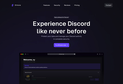 Ethone - Hero section dark theme design hero hero section landing landing page ui uiux web webdesign website