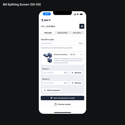 Bill Splitting App UI app app design app ui bill splitting app design figma finance fintech mobile app ui ui design
