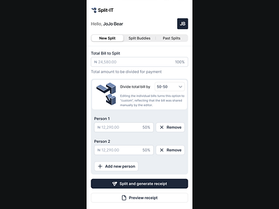 Bill Splitting App UI app app design app ui bill splitting app design figma finance fintech mobile app ui ui design