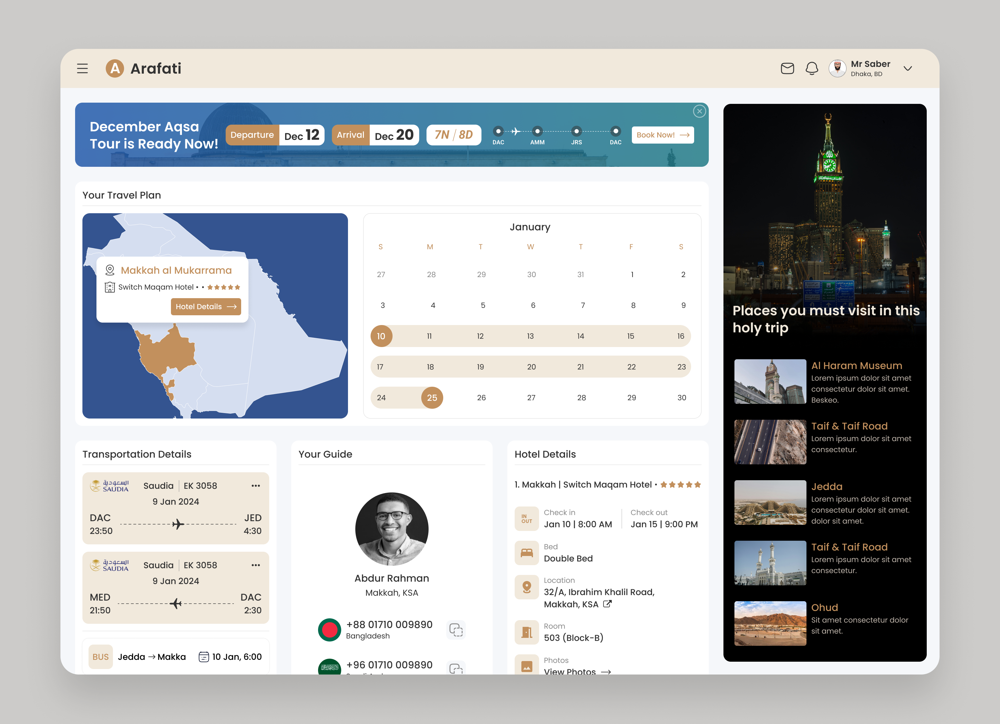 User Dashboard for Hajj & Umrah Agency admin dashboard figma hajj illustration travel umrah user dashboard ux