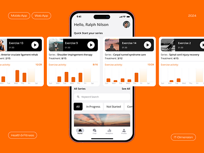 Mobile & Web App UI/UX – Fitness Series Dashboard android animation dashboard exercise fitness app fitness tracker fitness ui health tech healthcare ios ios design mobile app rehabilitation app tracker ui uiux design ux workout app