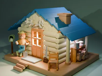 Bear and his house 3d