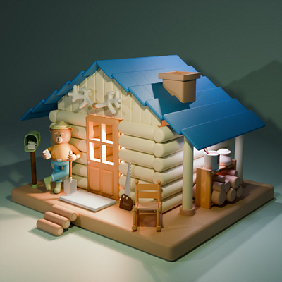 Bear and his house 3d