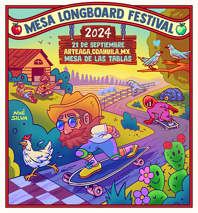 Mesa Longboard Festival character deign illustration longboard mexico