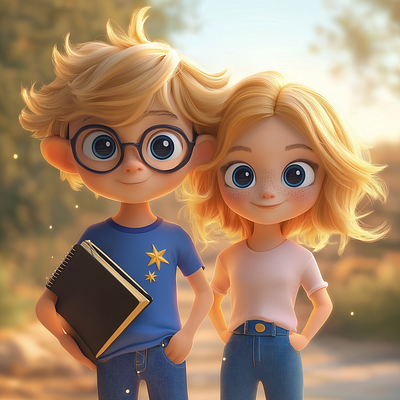 2D Character Design - Brown Hair Couple School Students ai art ai image character design graphic design illustration