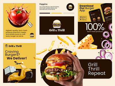 Grill & Thrill 🍔 branding burger app burger design burger logo cafe delivery delivery app fastfood fastfood branding fastfood logo food branding food logo grill logo logo design restaurant