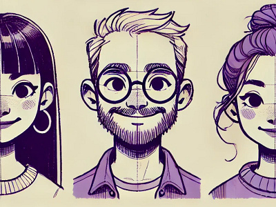 Charming Avatars in Shades of Violet avatardesign cartoonart characterdesign creativeportraits digitaldrawing digitalsketch dribbbledesign graphicdesign handdrawnart illustrationart illustrationlovers inkedillustration lineart minimalistdesign monochromeart portraitillustration procreateart purplevibes sketchstyle vectorart