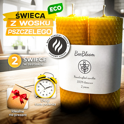 Infografika dla BeeBloom "Świeca z wosku pszczelego" ad design graphic design infografic typography