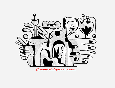 El momento es ahora blackandwhite concept design doodle eye flowers graphic design hand horse illustration line logo now plants star vector