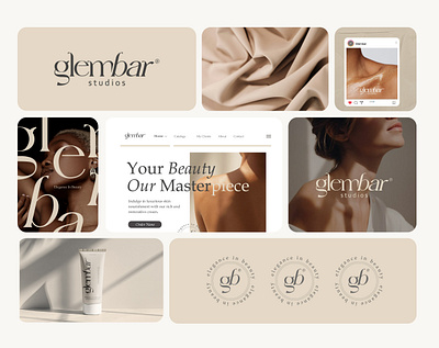 Glembar Studio Logo l Visual Identity aesthetic logo beauty logo beige brand brand identity branding cosmetic logo feminine feminine logo graphic design logo logo maker logo visual social media spa logo type logo typhography visual website woman logo