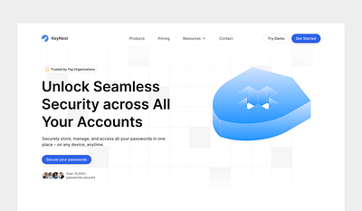 Hero Section for Password Manager hero hero page hero section landing page minimal design security landing page ui uiux