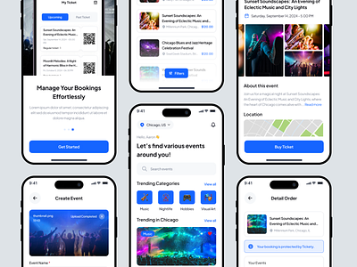 Event Management and Ticketing App app booking concert date event event ticket event ticket app events festively meetup minimal minimalist mobile app mobile design mobile ui modern party schedule seminar ticket