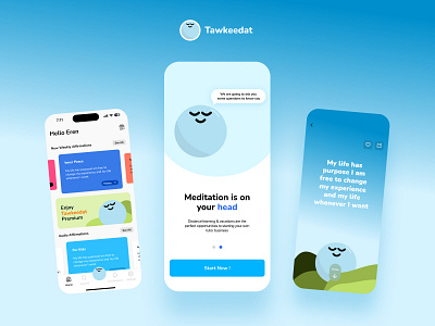 Tawkeedat - Meditation App affirmation flat illustration medidation mobile app ui ux