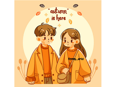 Hand Drawn Cartoon Illustration Cute Couple Autumn autumn beautiful cartoon celebration couple cozy cute day decoration fall leaf leaves love nature orange outside people season warm yellow