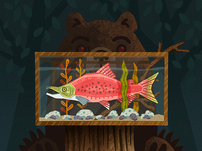 Fish are friends alaska aquarium bear camp fish forest grizzly illustration pacific pet salmon tree