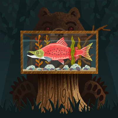 Fish are friends alaska aquarium bear camp fish forest grizzly illustration pacific pet salmon tree