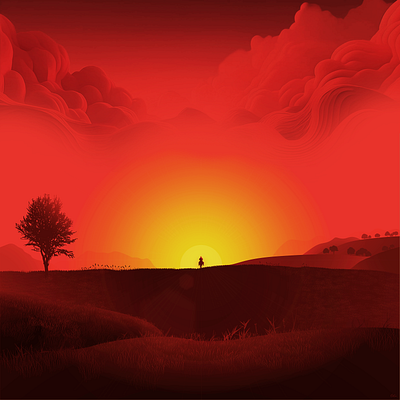 RedDead Inspired - Vector Illustration cowboy crimson gradients graphic design illustration impressionistic read dead red scene scenery vanishing point vector