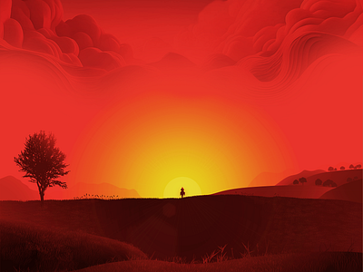 RedDead Inspired - Vector Illustration cowboy crimson gradients graphic design illustration impressionistic read dead red scene scenery vanishing point vector