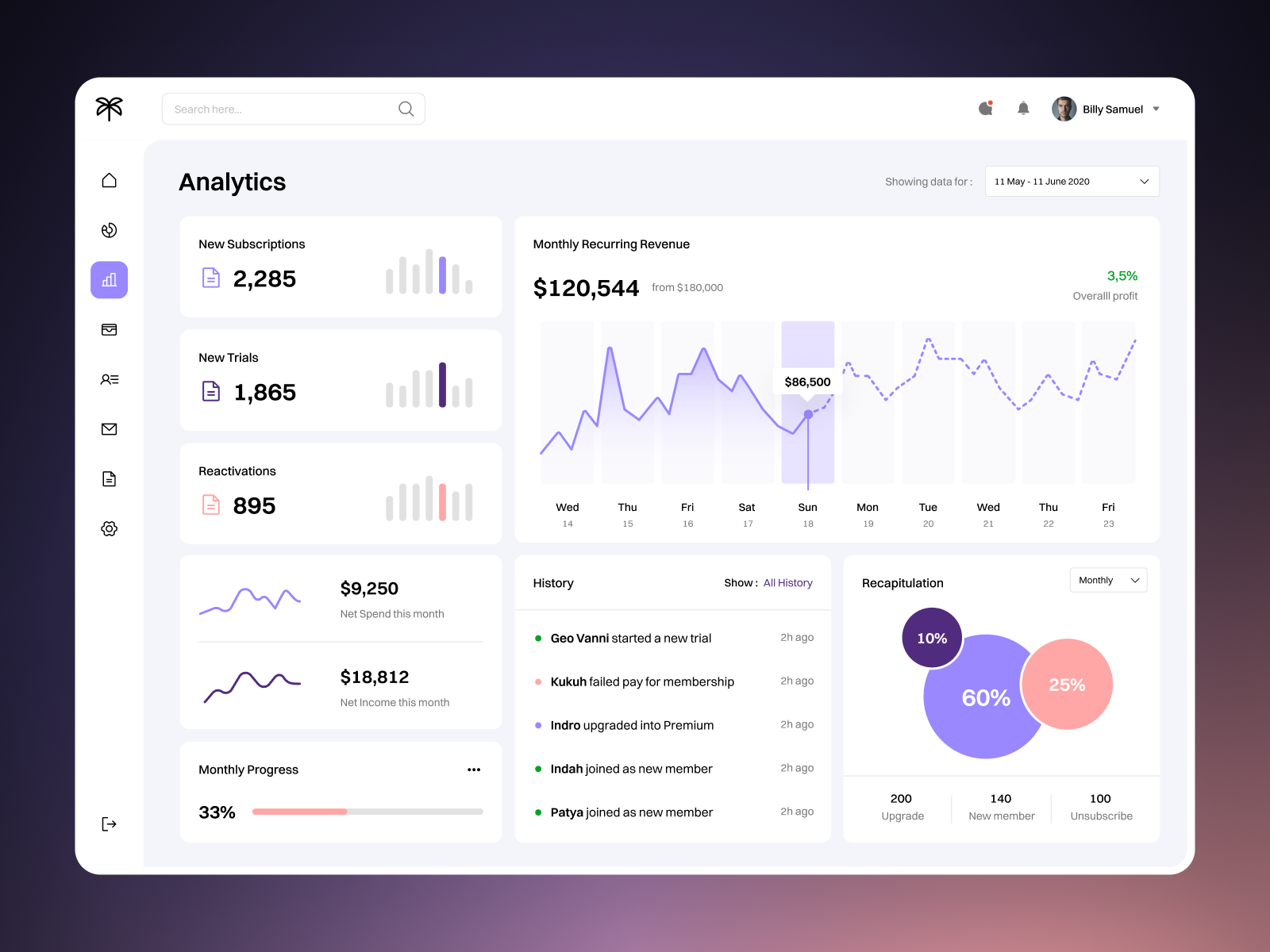 Example of Subscription Analytics Dashboard