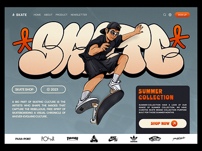 Skate Shop - Hero Illustration brutalism design graffiti graphic design hero section illustration skatebaord skateshop ui urban design vector