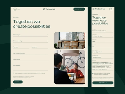Coworking Space - Contact Page book a tour booking cafe contact contact form contact page contact us coworking space creative hub form get in touch input inquiry space thank you thank you page ui uiux web design website