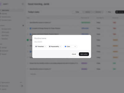 Add new routine ✨ button field inline input modal select task task manager trello