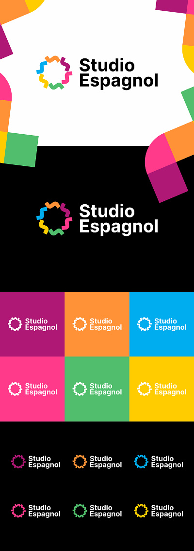 Studio Espagnol logo design: S letter, sun, seal, tilde branding certificate classes courses education espana fun language learn lessons letter mark monogram logo logo design modern s seal spain spanish teach teacher