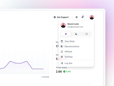 Profile Dropdown app chart dashboard dropdown ecommerce graph profile ui ux