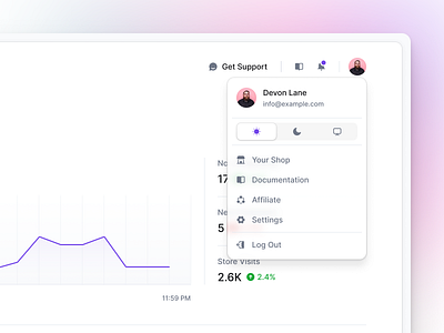 Profile Dropdown app chart dashboard dropdown ecommerce graph profile ui ux