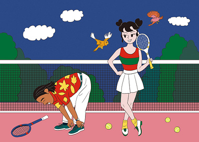 Tennis time Illustration activity artwork character court drawing graphic design illustration korean sports tennis