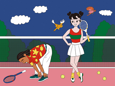 Tennis time Illustration activity artwork character court drawing graphic design illustration korean sports tennis