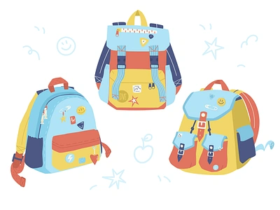 backpacks adobe illustrator backpack baggage cartoon child childhood digital art illustration knapsack pocket school schoolbag travel tudy vacation vector voyage