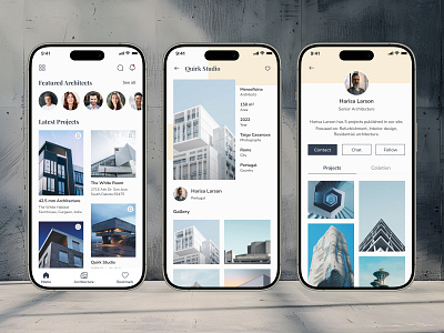 Archio - Home & Detail Screen architecture home screen minimal mobile app profile ui user experience user interface ux
