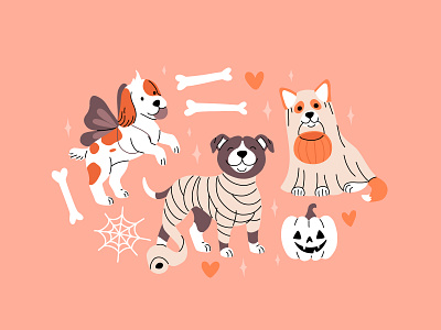 Halloween dogs set cartoon character concept cute design dog flat halloween illustration kids vector