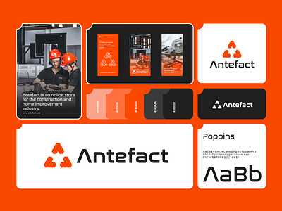 Antefact | Online store for the construction abstract logo app app logo brand identity branding construction graphic design icon industry logo logo a logo construction logo modern minimal logo minimalist logo online store orange store triangle ui