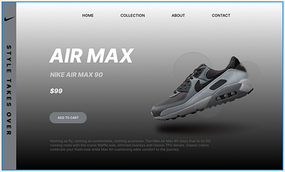 NIKE AIR MAX 90 webpage redesign figma product design uiux webpage design