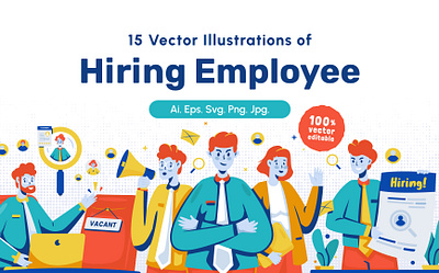 Hiring Employee Vector Illustrations business career cartoon character colorful design employee flat design flat illustration graphic design hiring human resources illustration job vacancy join us office office worker recruitment ui vector