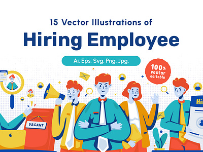 Hiring Employee Vector Illustrations business career cartoon character colorful design employee flat design flat illustration graphic design hiring human resources illustration job vacancy join us office office worker recruitment ui vector