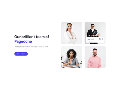 Team page with overlay card with general description design graphic design team section ui ui block ui design web design