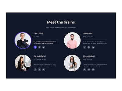 Team cards for dark version design graphic design team section ui ui block ui design web design