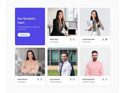 Team page with Grid layout, CTA and description design graphic design team section ui ui block ui design web design