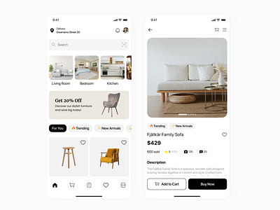 Furniture E-Commerce Design clean design design e commerce e commerce furniture commerce furniture design mobile app mobile app design e commerce ui ux white