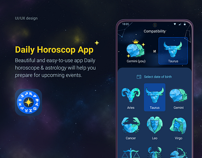 Daily horoscope - Mobile App app design graphic design horoscopp ui ux