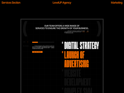 The third screen of the LevelUP marketing agency services web agency animation behance design didgital dribbble figma landing page levelup marketing marketing agency services ui ux web design web development webflow website wow efect