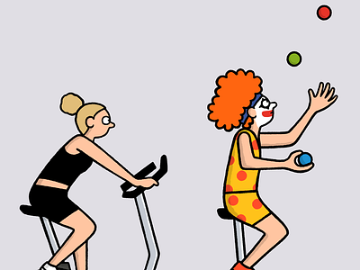 Clowns in the gym cartoon cartoonist design funny funny cartoon funny illustration humor illustration